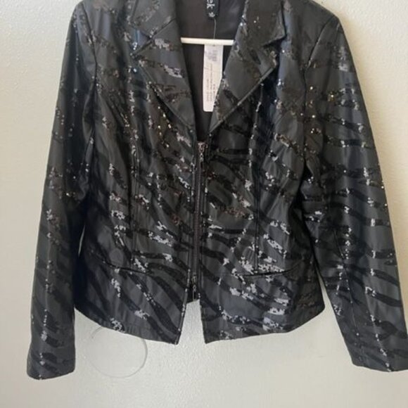Berek Bling Bling Zebra Jacket Black XL sequin double front zipper ,stylish - Picture 1 of 14